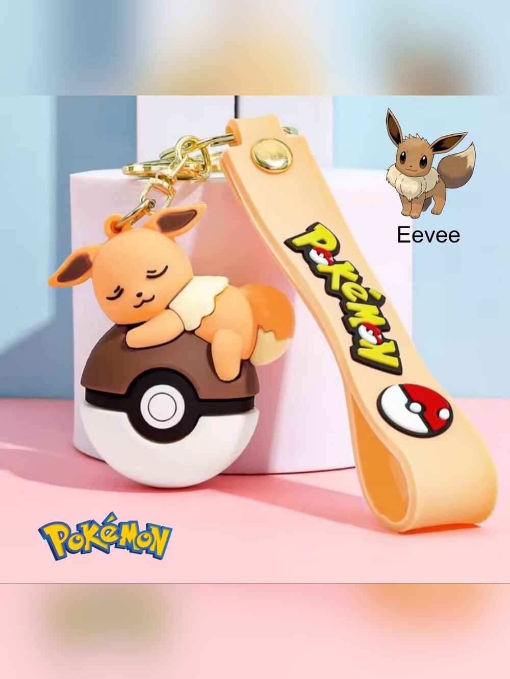 Pokemon Eevee Sleeping Pokéball Keychain & Strap